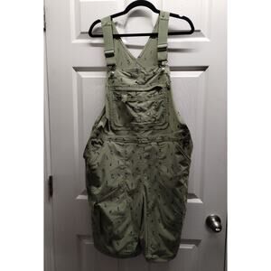 Duluth Trading Co Women's Size Large Green Leaf Print Gardening Bib Shortalls